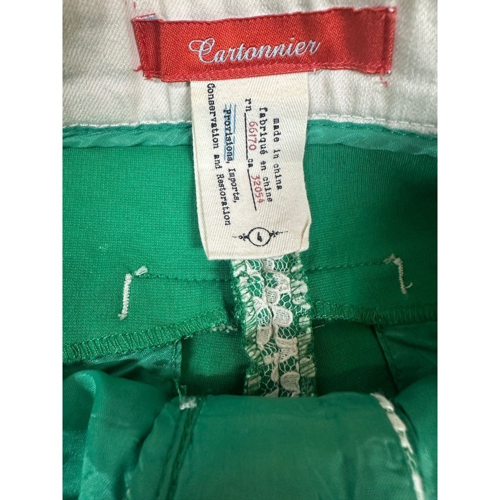 Anthropologie CARTONNIER Rose Point Shorts Lace Overlay Kelly Green Ivory Size 4 - Picture 4 of 6